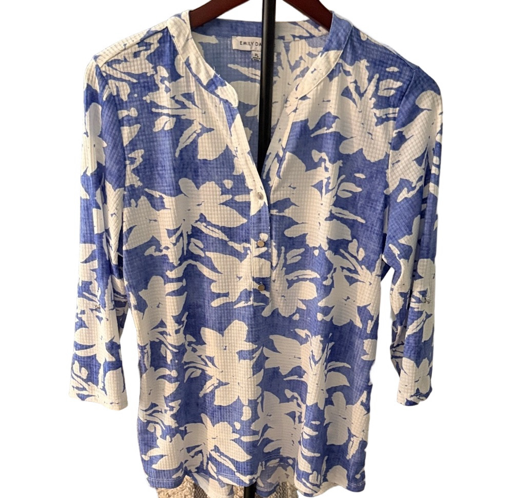 Elegant Blue and White Floral Blouse